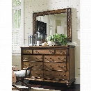 Tommy Bahama Bali Hai 9 Drawer Dresser with Mirror in Warm Brown