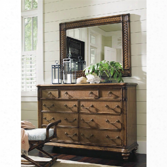 Tommy Bahama Bali Hai 9 Drawer Dresser With Mirror In Warm Brown