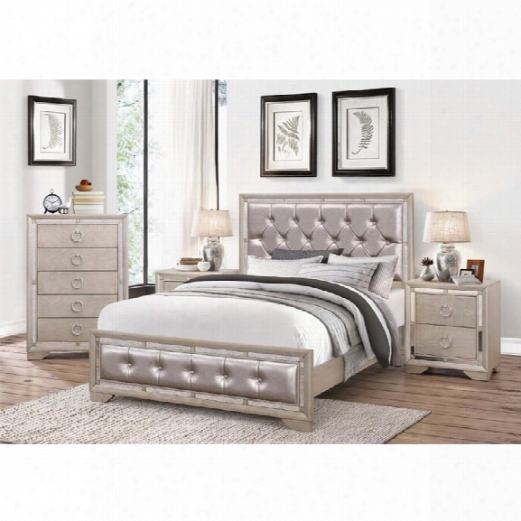 Abbyson Living Beaumont Leather Tufted 4 Piece King Bedroom Set