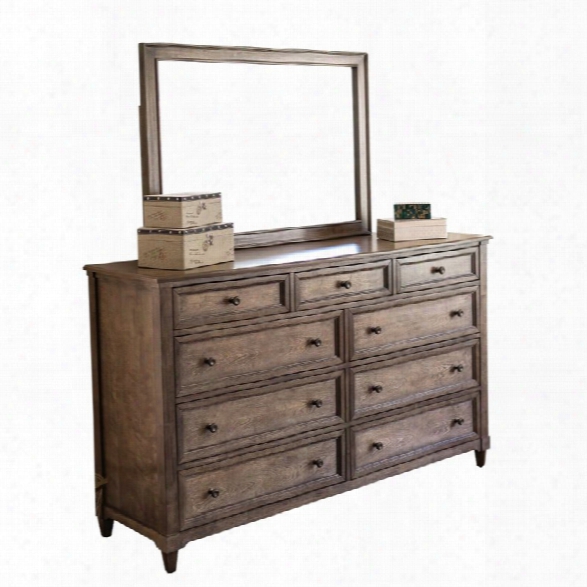 Abbyson Living Westley 9 Drawer Dresser With Mirror In Weathered Oak