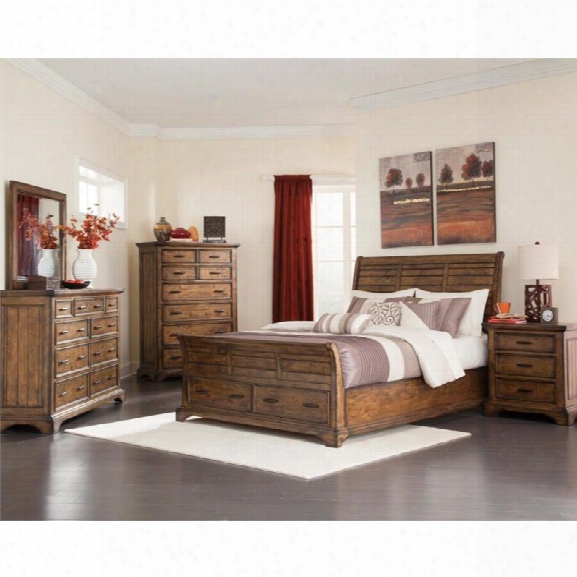 Coaster Elk Grofe 5 Piece King Sleigh Bedroom Set In Vintage Bourbon