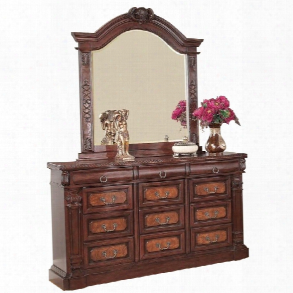 Coaster Grand Prado Dresser And Mirror Set In Warm Cherry Finish