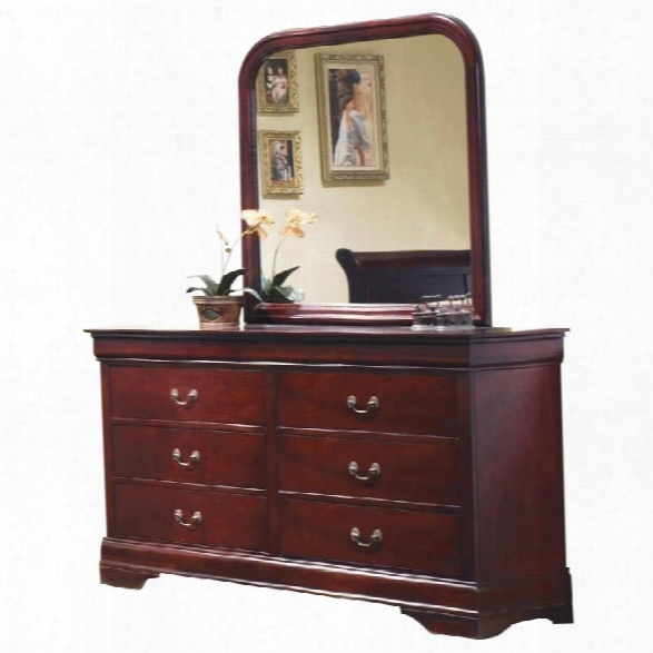 Coaster Louis Philippe Dresser And Mirror Set In Rich Cherry