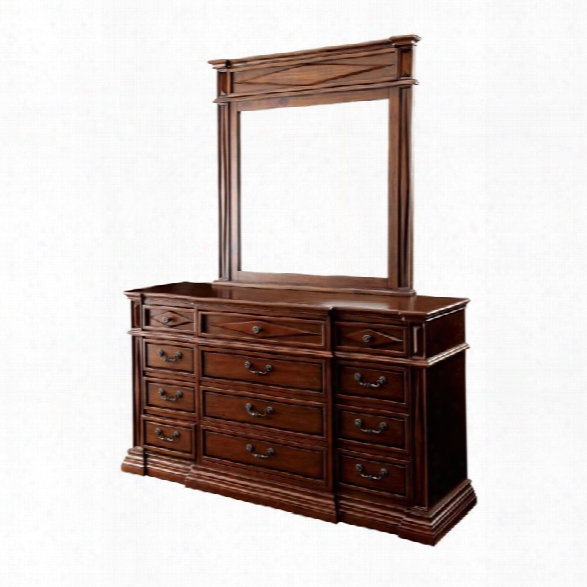 Furniture Of America Bundy Dresser And Mirror Set In Cherry