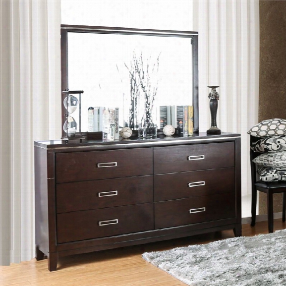 Furniture Of America Caspien Dresser With Mirror In Cherry