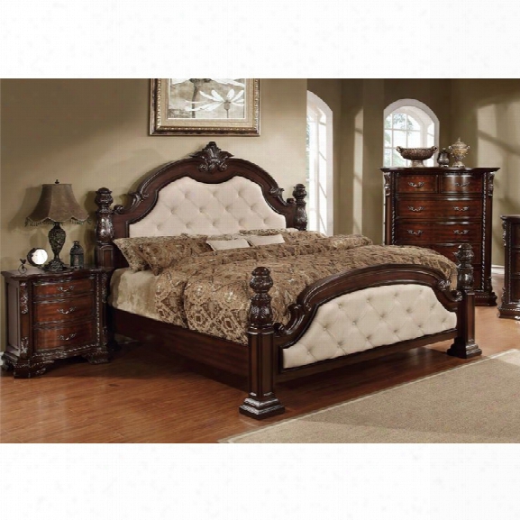Furniture Of America Cathey 3 Piece King Panel Bedroom Set In Dark Walnut