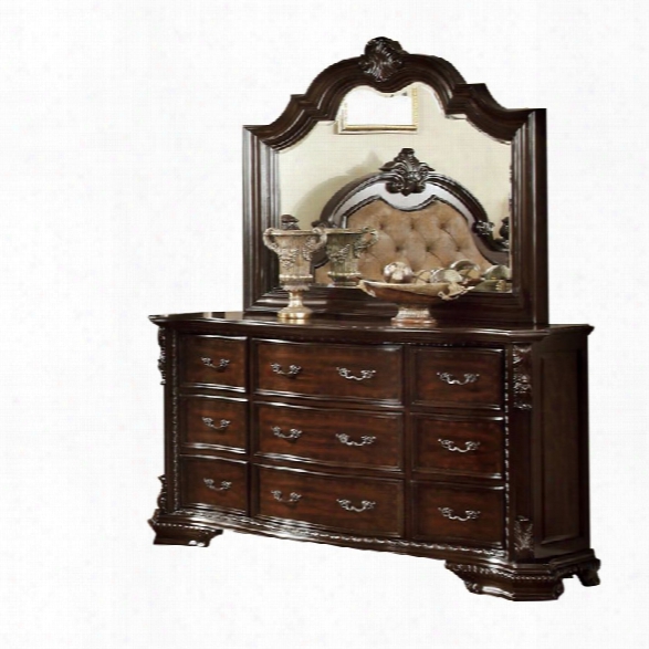 Furniture Of America Cheston 9 Drawer Dresser And Mirror Set In Walnut