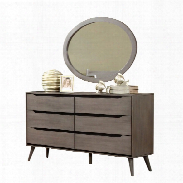 Furniture Of America Farrah 6 Drawer Dresser Oval Mirror Set In Gray