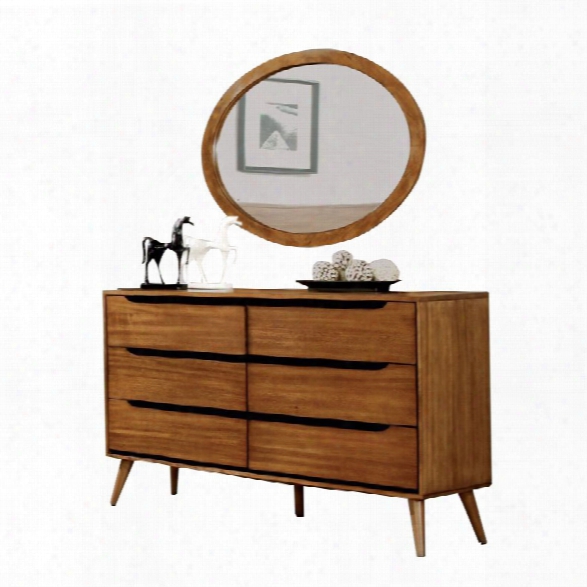 Furniture Of America Farah 6 Drawer Dresser Oval Mirror Set In Oak