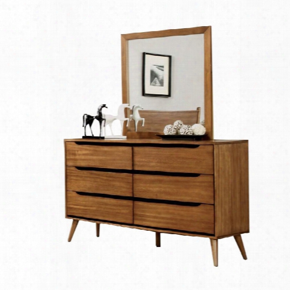 Furniture Of America Farrah 6 Drawer Dresser Square Mirror Set In Oak