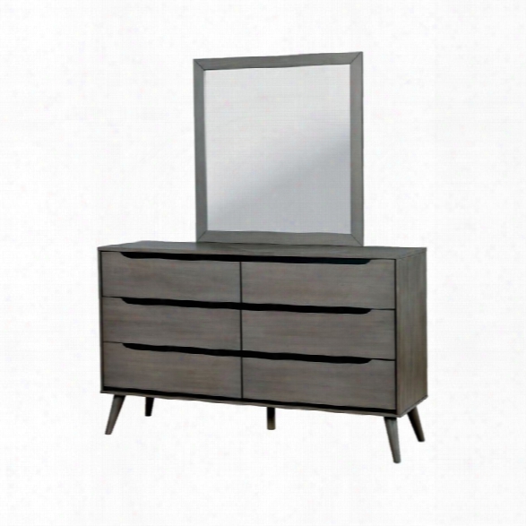 Furniture Of America Farrah 6 Drawer Dresser Square Mirror Set In Gray