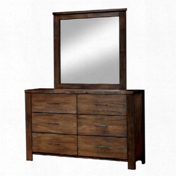 Furniture Of America Gilbert Dresser And Mirror Set In Oak