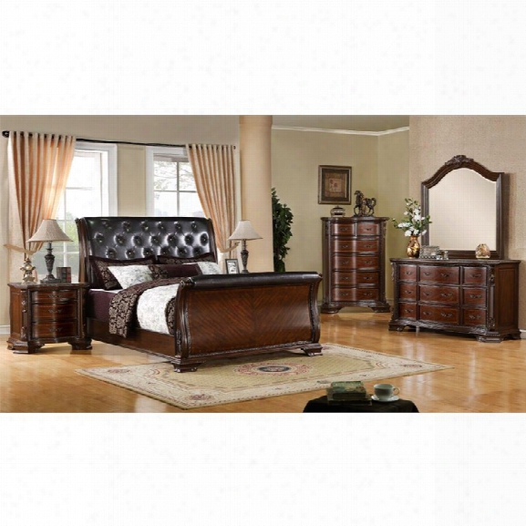 Furniture Of America Hulga 4 Piece King Bedroom Set In Brown Cherry