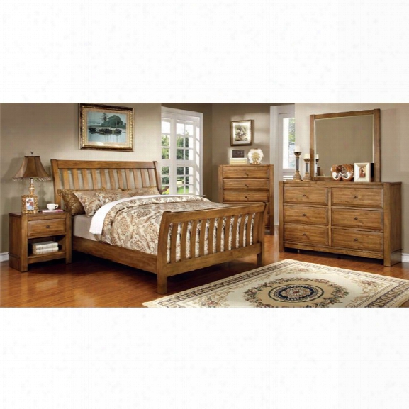 Furniture Of America Leanna 4 Piece Queen Bedroom Set In Rustic Oak