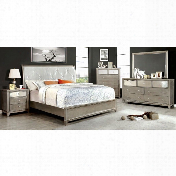 Furniture Of America Lilliane 4 Piece King Bedroom Set In Silver