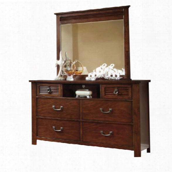 Furniture Of America Mariah 6 Drawer Dresser And Mirror Set In Cherry