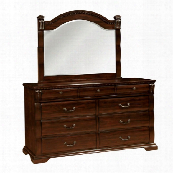 Furniture Of America Oulette 9 Drawer Dresser And Mirror Set In Cherry