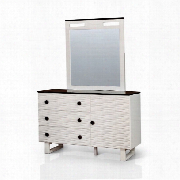 Furniture Of America Solten Dresser And Mirror In White And Walnut