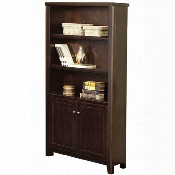 Kathy Ireland Home By Martin Tribeca Loft Lower Door 5 Shelf Wood Bookcase In Cherry