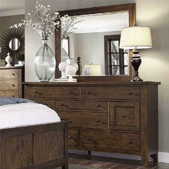 Liberty Furniture Hearthstone Dresser And Mirror Set In Rustic Oak