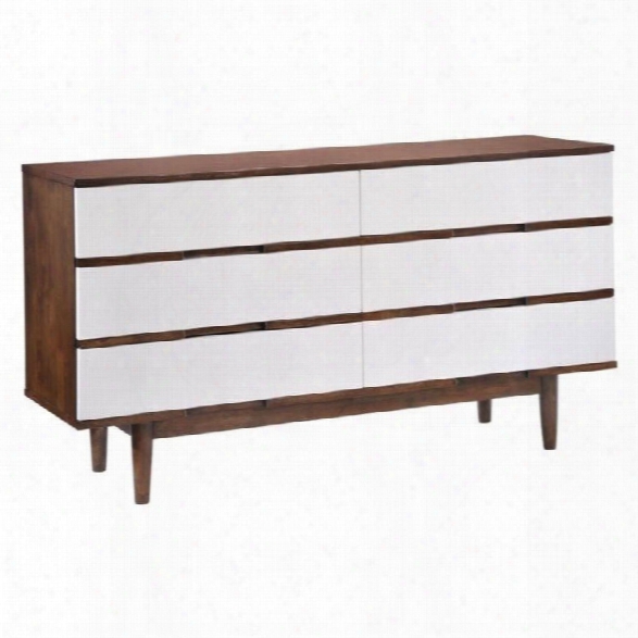 Maklaine Double Dresser In Walnut And White