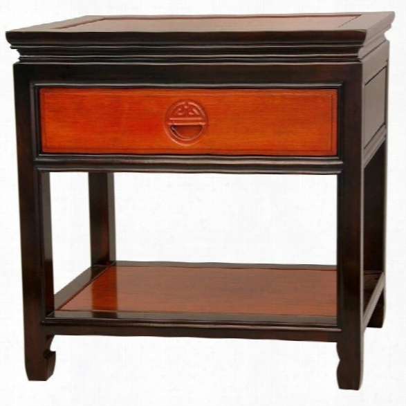 Oriental Furniture Bedside Table In Light And Medium Cherry Stain