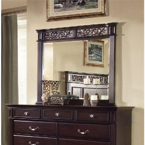 Furniture Of America Aletha Modern Floral Mirror In Dark Walnut