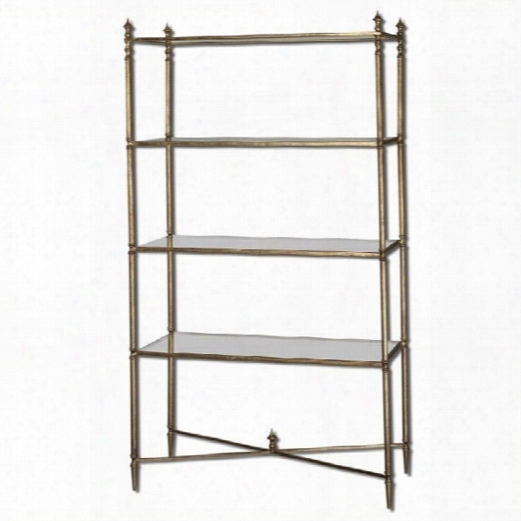 Uttermost Henzler Mirrored Glass Etagere In Antiqued Gold