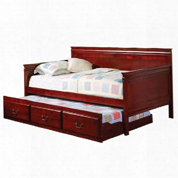 Coaster Wood Daybed With Trundle In Cherry Finish