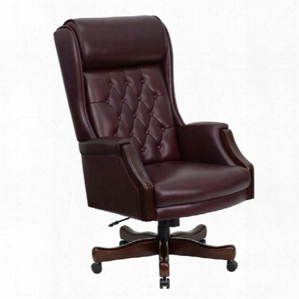 Flash Furniture Leather Swivel Office Chair In Burgundy