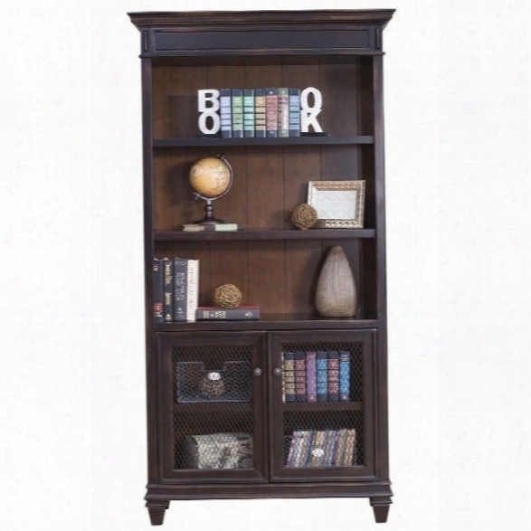 Martin Furniture Hartford Library Bookcase In 2 Tone Distressed Black