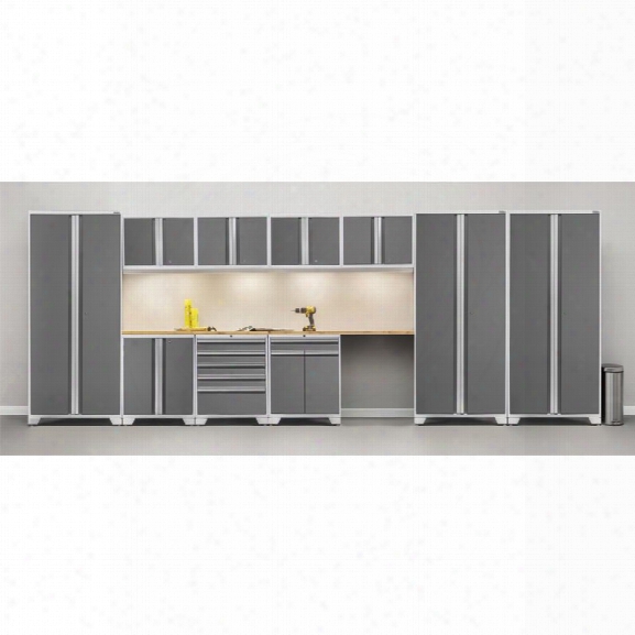Newage Pro Series 12 Piece Garage Bamboo Worktop Cabinet Set In White