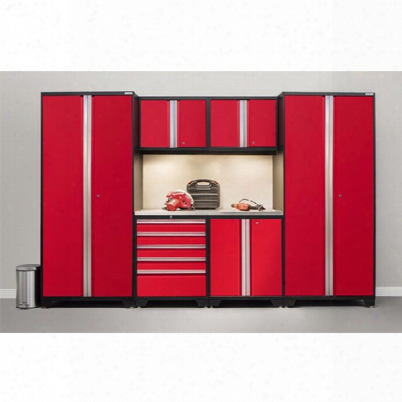 Newage Pro Series 7 Piece Garage Cabinet Set In Red