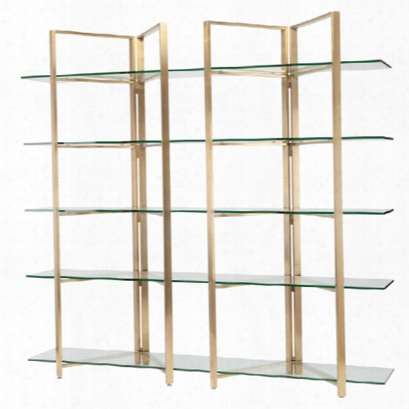 Nuevo Elton 5 Shelf Glass Bookcase In Gold