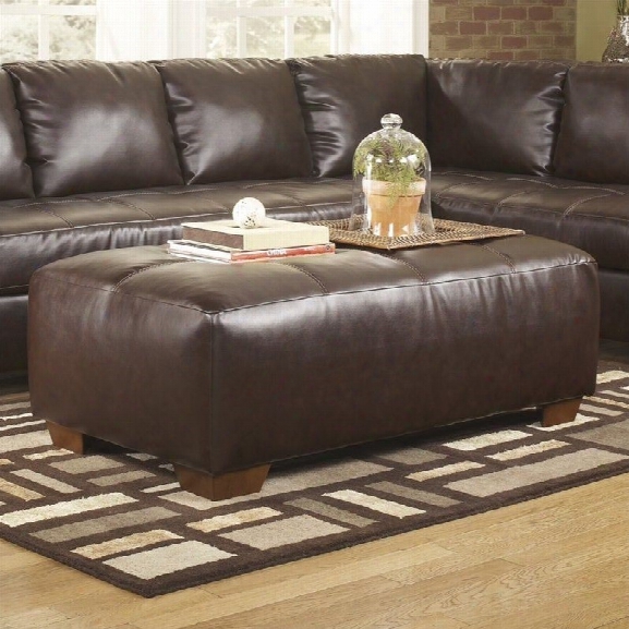 Ashley Furniture Fairplay Leather Accent Ottoman In Mahogany