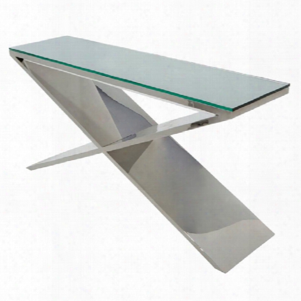 Nuevo Prague Glass Top Metal Consoole Table In Silver