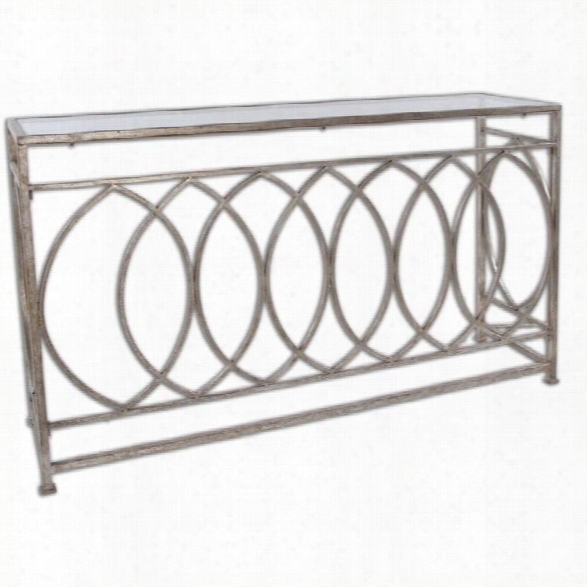 Uttermost Aniya Glass Top Iron Console Table In Antiqued Silver