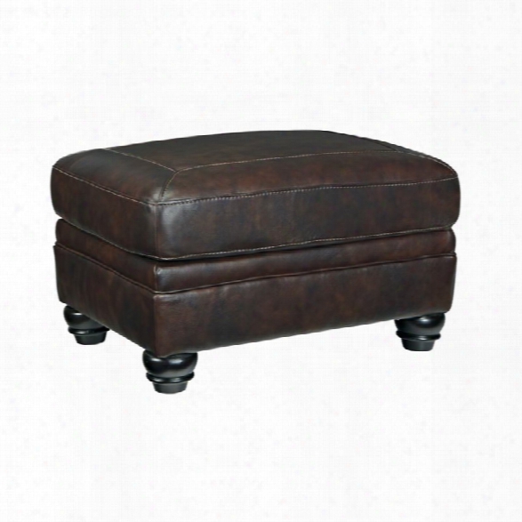 Ashley Bristan Leather Ottoman In Walnut