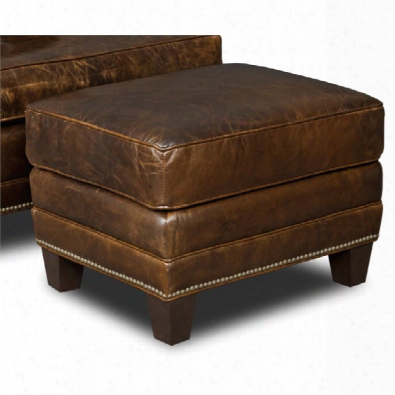 Hooker Furniture Covington Parish Leather Ottoman In Dark Wood