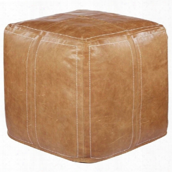 Maklaine Leather Square Pouf In Black