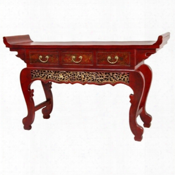 Oriental Furniture Lacquered Altar Table In Red