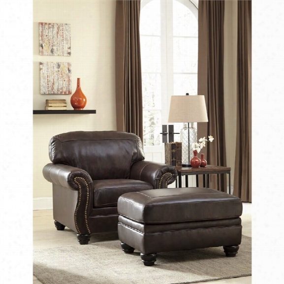 Ashley Bristan Accent Chair With Ottoman In Walnut