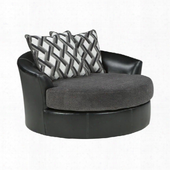 Ashley Kumasi Oversized Swivel Accent Faux Leather Chair In Smoke