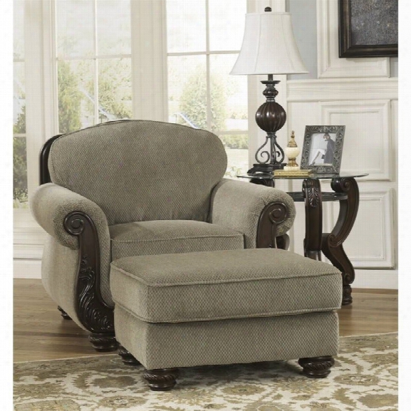 Ashley Martinsburg Chenille Chair And Ottoman In Meadow