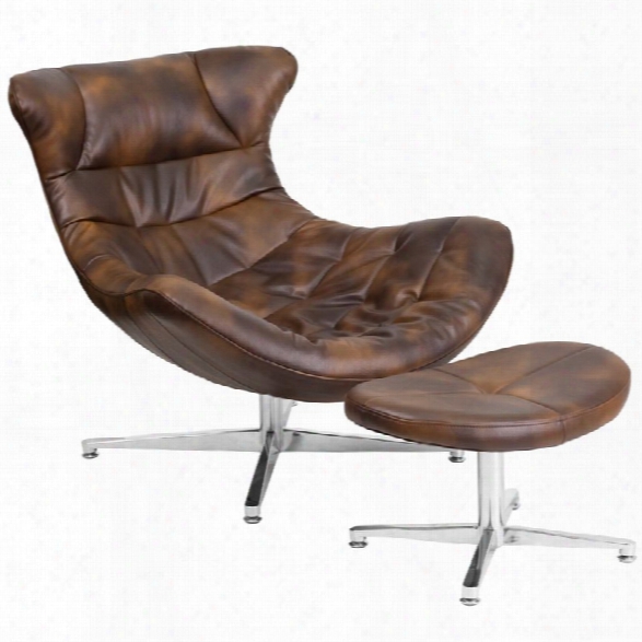 Flash Furniture Leather Cocoon Chair And Ottoman In Bomber Brown