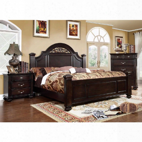 Furniture Of America Damos 3 Piece King Panel Bedroom Set In Dark Walnut