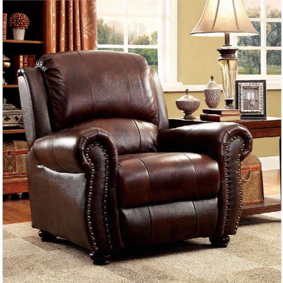Furniture Of America Garry Leather Accent Chair In Dark Brown