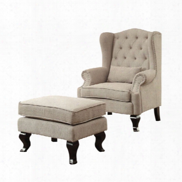 Furniture Of America Petunia 2 Piece Armchair And Ottoman Set In Beige