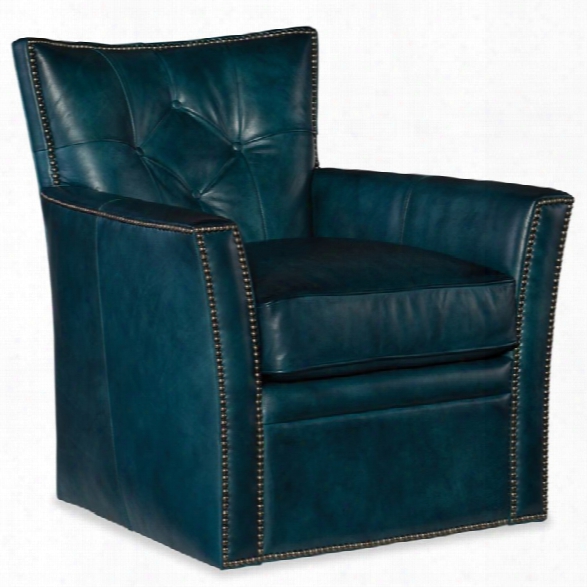 Hooker Furniture Conner Leather Swivel Club Chair In Checkmate Cover