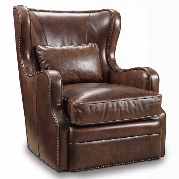 Hooker Furniture Wellington Leather Swivel Club Chair In Brown